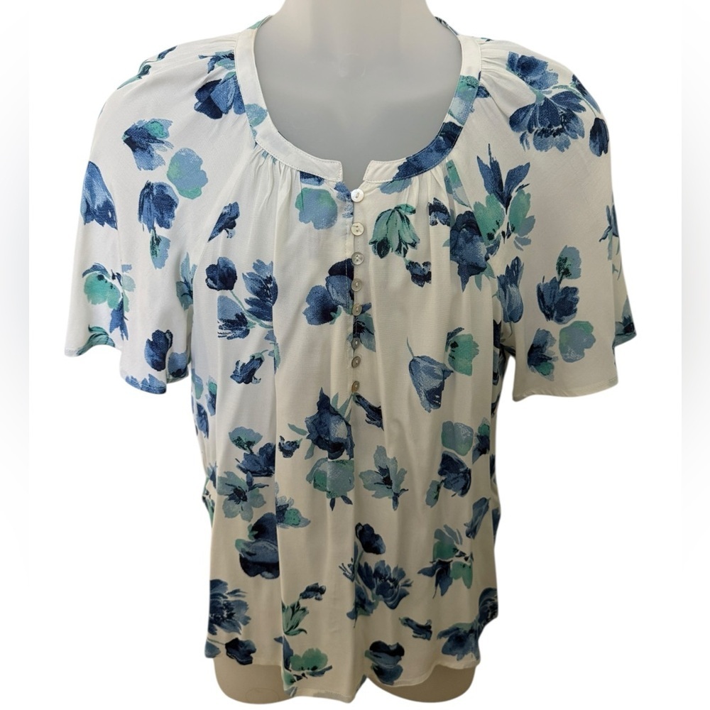 Lovestitch Love Stitch Blue Floral Shirt Sleeve Blouse Women S Small